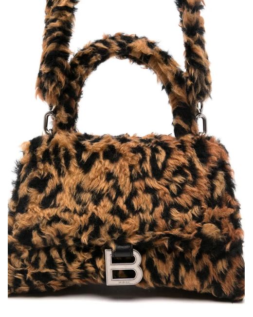 Balenciaga Brown Small Hourglass Faux-Fur Mini Bag