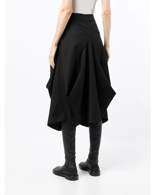 Goen.J Black Structured Draping Midi Skirt