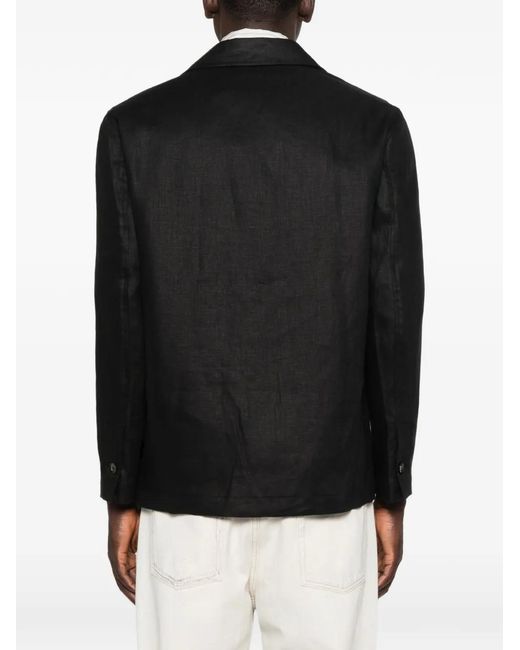 Michael Coal Black Flap-Pocket Button-Up Jacket for men
