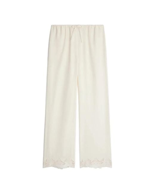 Vanessa Bruno White Gliff Lace-Trim Trousers