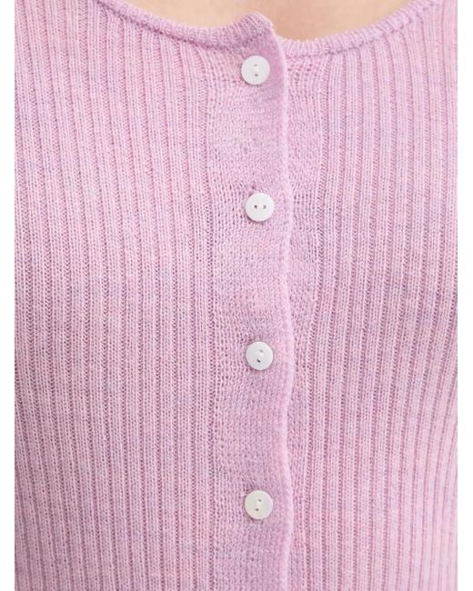 Herskind Purple Ribbed Button-Front Cardigan