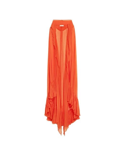 Blumarine Red Hooded Ruffled Cape