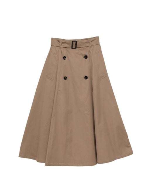 Burberry Natural Double-Breasted Belted Skirt