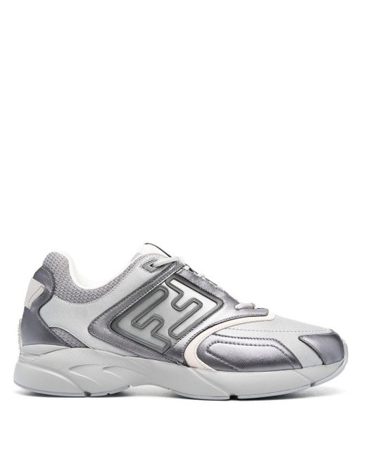 Fendi White Faster Panelled Lace-up Sneakers for men