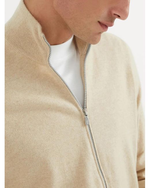 Brunello Cucinelli Natural Cashmere High-Neck Cardigan for men