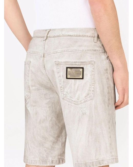Dolce & Gabbana Natural Ripped-Detail Denim Shorts for men