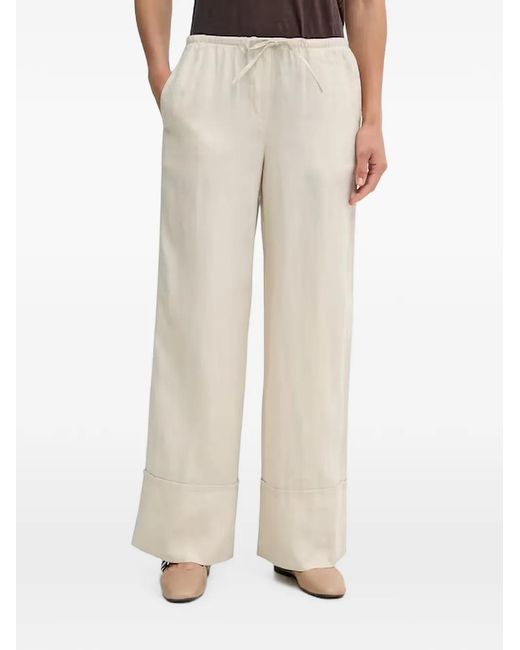 Benetton Natural Drawstring Linen Trousers