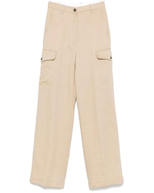 Nine:inthe:morning Natural Linen Cargo Straight-Leg Trousers