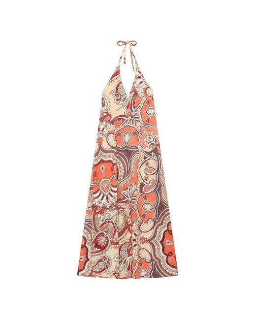 Maliparmi White Hippie Lotus Paisley-Print Halterneck Dress