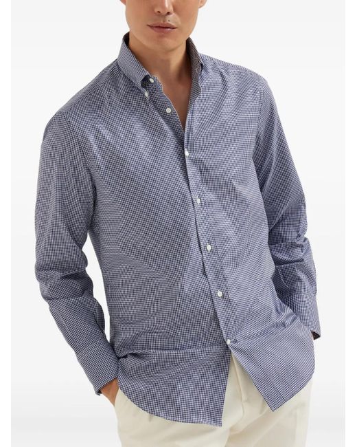 Brunello Cucinelli Blue Button-Down Collar Shirt for men