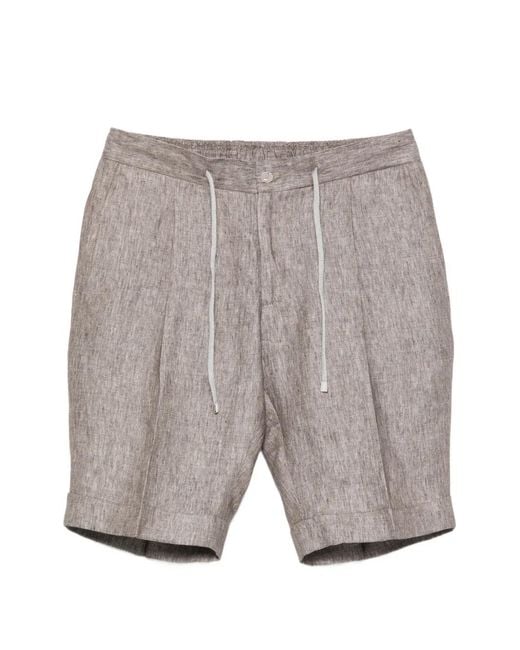 Barba Napoli Gray Drawstring Pleated Shorts for men