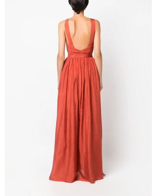 Alberta Ferretti Red Pleated Sleeveless Maxi Dress