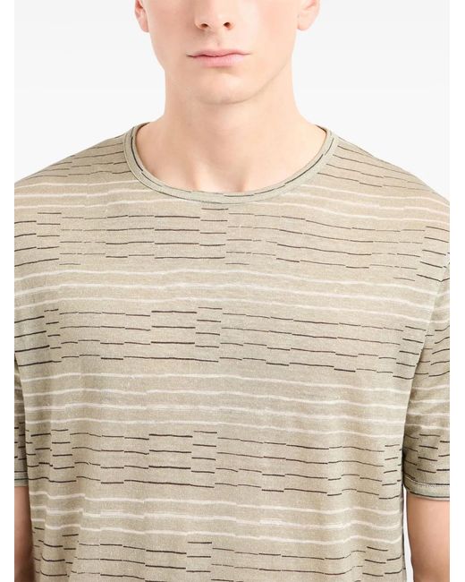 Giorgio Armani Natural Striped Linen T-Shirt for men