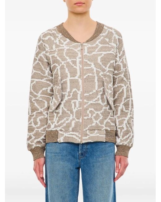 VITELLI Natural Patterned Zip-Front Cardigan
