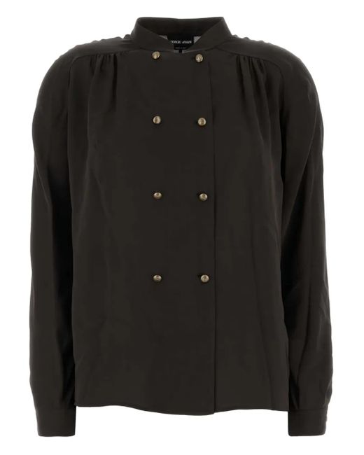 Giorgio Armani ダブルブレスト シルクシャツ Black