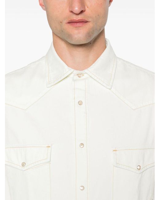 Jacob Cohen White Logo-Embroidered Denim Shirt for men