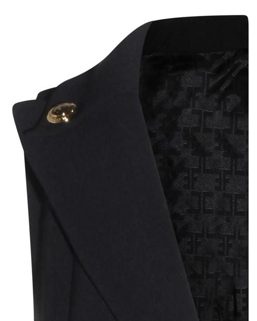 Elisabetta Franchi Black Double Layer Stretch Logo Detail Mini Dress