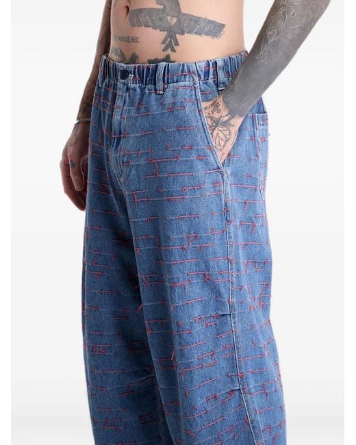 Pleasures Blue Strokes Parachute Pants for men