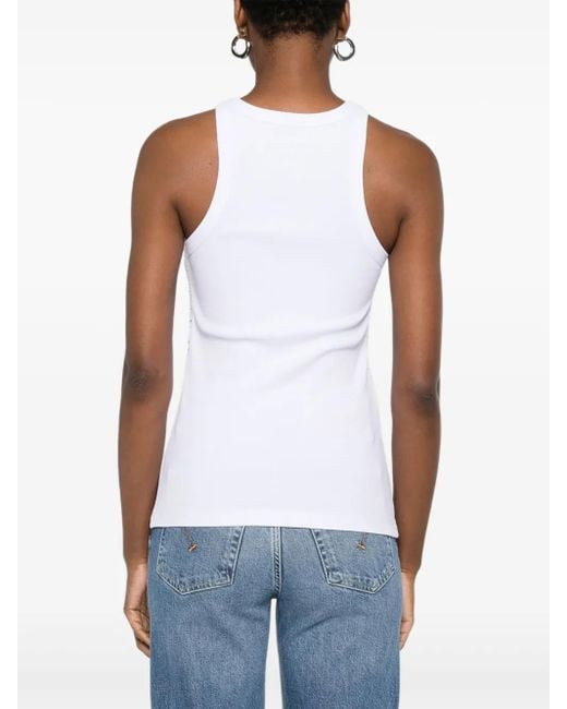 Pinko White Annita Reflective Embellishments Cotton-Blend Top