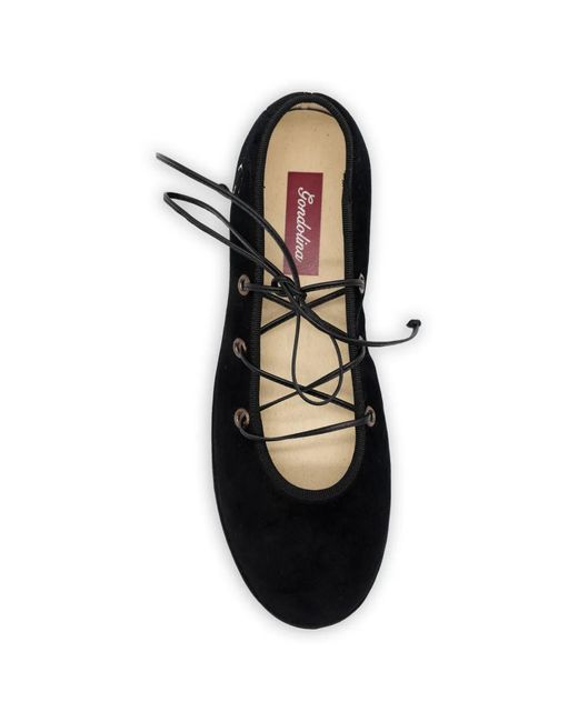 Gondolina Black Mascareta Lace-Up Ballet Flats