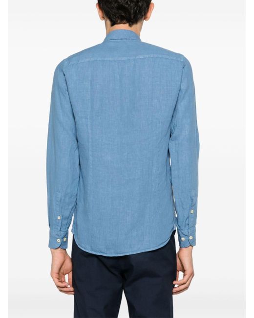 Drumohr Blue Classic-collar Linen Shirt for men