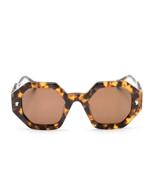 Nanushka Natural Hexagonal-Frame Logo-Plaque Sunglasses