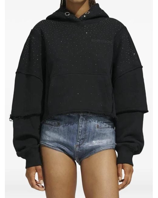 Khrisjoy Black Hoodie À Détails Effilochés Et Ornements