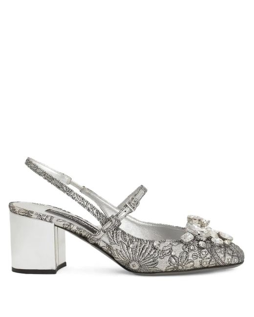 Dolce & Gabbana Metallic Embellished Floral Slingback Heels 60
