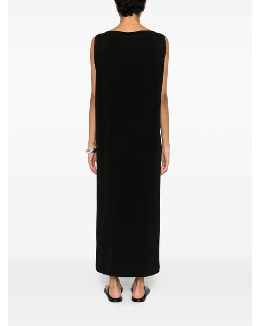 Issey Miyake Black Sleeveless Boat-Neck Midi Dress