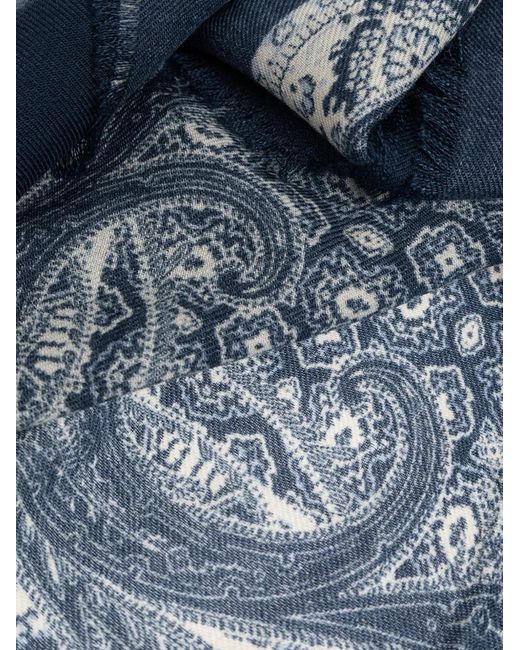 Etro Blue Écharpe Frangée À Imprimé Cachemire for men