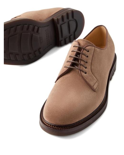 Brunello Cucinelli Brown Suede Lace-Up Shoes for men