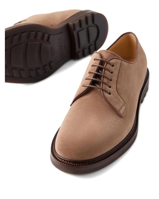 Brunello Cucinelli Brown Suede Lace-Up Shoes for men