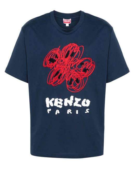 T-Shirt Drawn Varsity di KENZO in Blue da Uomo