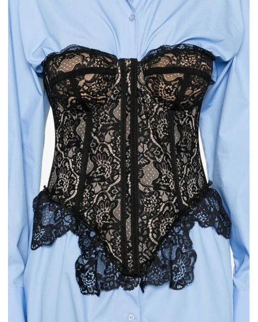 GIUSEPPE DI MORABITO Blue Lace-Corset Shirt Dress