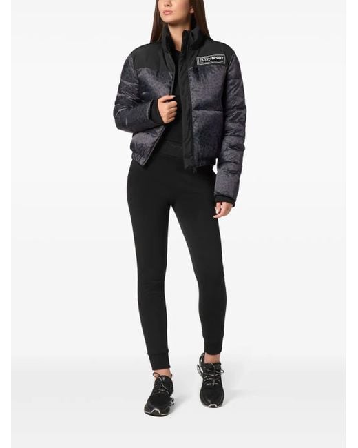 Philipp Plein Black Leopard-Print Puffer Jacket