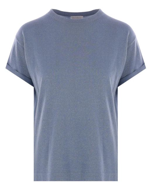 Brunello Cucinelli T-Shirt Van Zijdemix in het Blue
