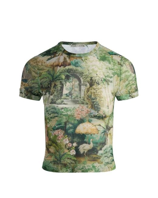 Alice + Olivia Green Tess Landscape-Print T-Shirt