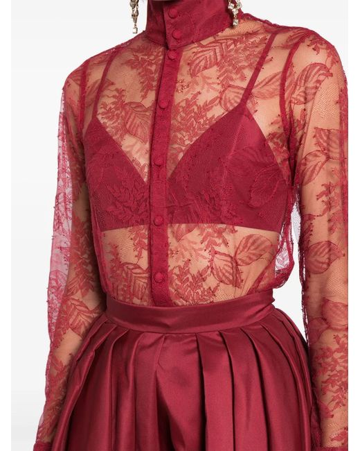 Saiid Kobeisy Red Lace Pleated Playsuit