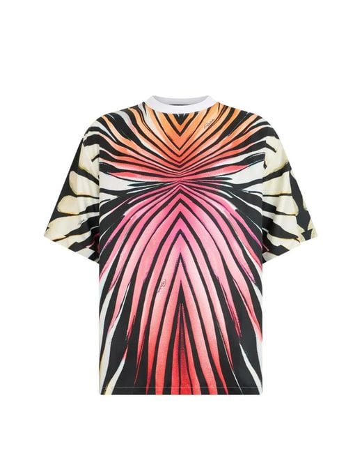 Roberto Cavalli Red Ray Of Paradise Abstract-Print Panelled T-Shirt for men