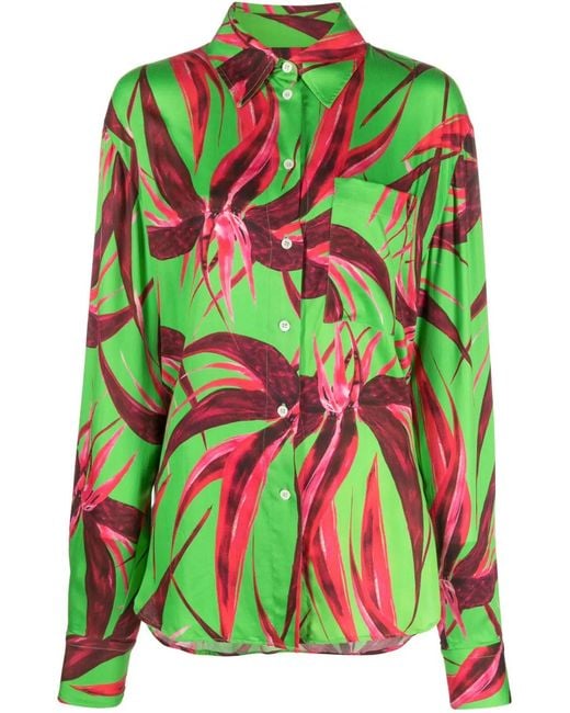 Louisa Ballou Green Floral-Print Long-Sleeve Shirt