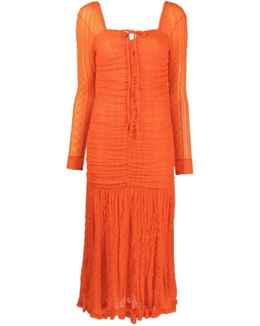 Ganni Orange Robe À Encolure Carrée