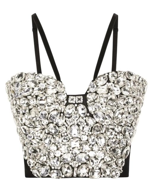 Dolce & Gabbana Gray Crystal-Embellished Crop Top