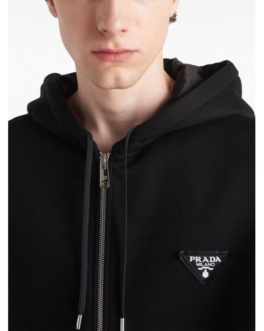 Hoodie zippé à plaque logo Prada pour homme en coloris Black