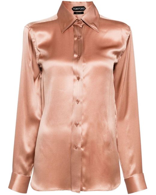 Tom Ford Pink Long-sleeved Silk-satin Shirt