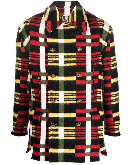 Vivienne Westwood Check-print Double-breasted Coat in Black | Lyst