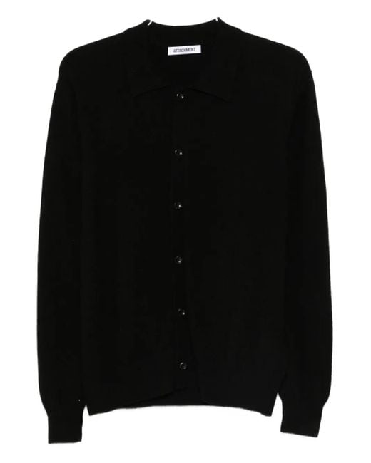 Attachment Black Polo-Collar Cardigan for men