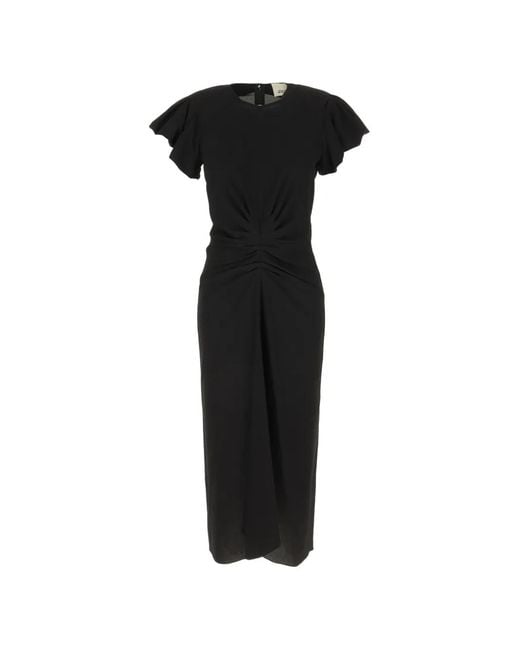 Isabel Marant Black Midi Terena Ruffled-Sleeve Dress