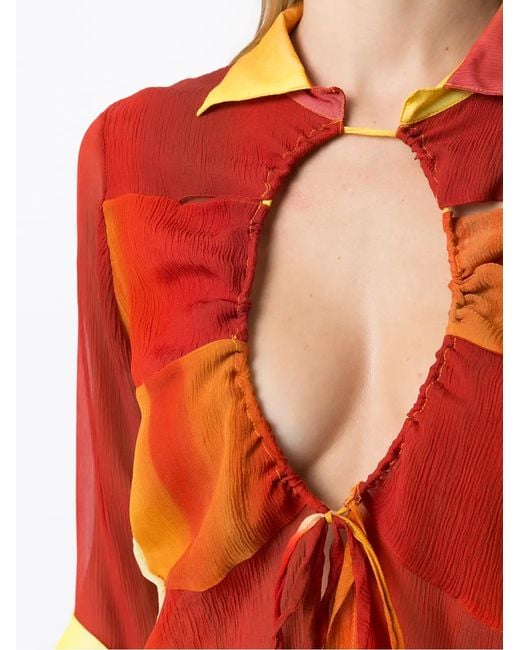 Amir Slama Orange Chemise En Soie À Manches Courtes