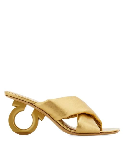 Ferragamo Metallic Gancini-Heel Padded Sandals