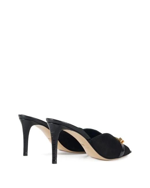 Elisabetta Franchi Black Riviera Suede Mules With Jeweled Logo